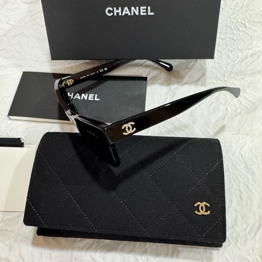 Chanel Black Sunglasses with Quilted Case